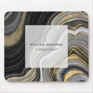 Black Grey and Gold Marble Stone Mouse Pad