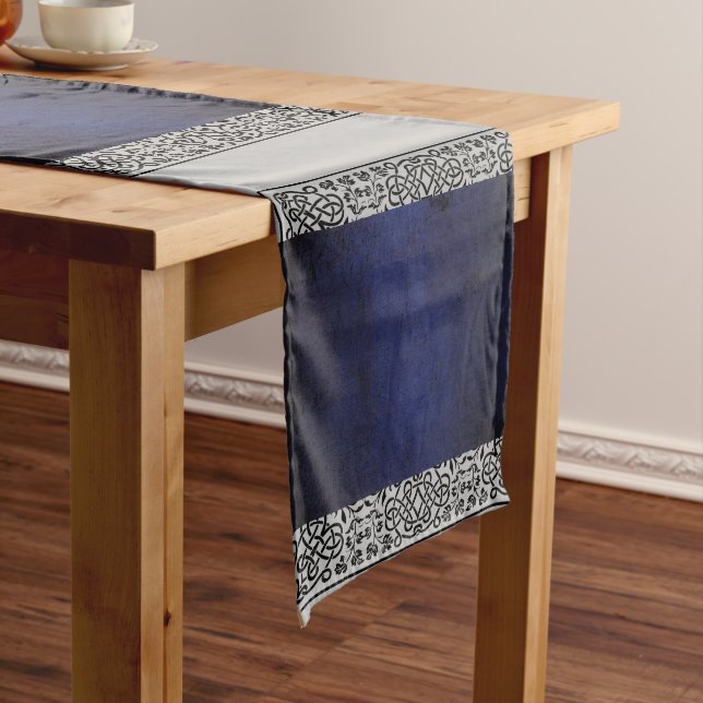 Black, Grey and Metallic Blue Table Runner (In Situ)