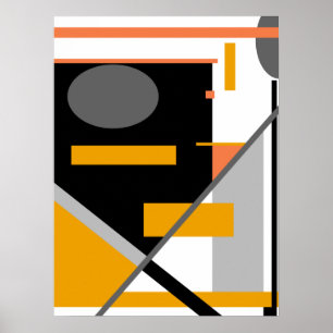 Black, Grey, and Orange Geometric Shapes on White Poster