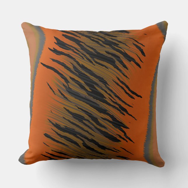 Black, grey and orange Tiger Abstract Cushion (Front)