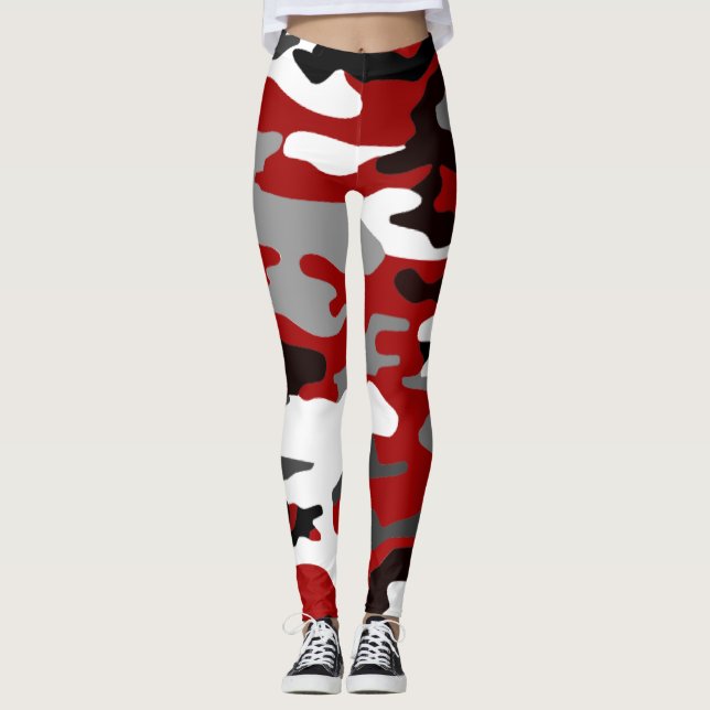 Black, grey and red camouflage, grapic design 019. leggings (Front)