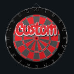 Black, Grey and Red Colour White Outlined Text Dartboard<br><div class="desc">Black,  Grey and Red Colour White Outlined Custom Text Dartboard Game Including 6 Brass Darts - Personalise to your liking!</div>