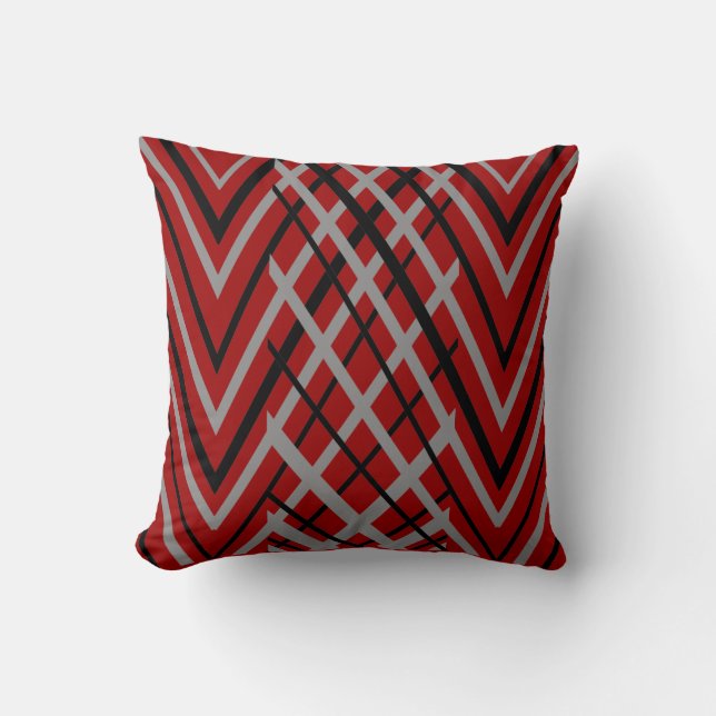 Black, Grey and Red Pattern Cushion (Front)