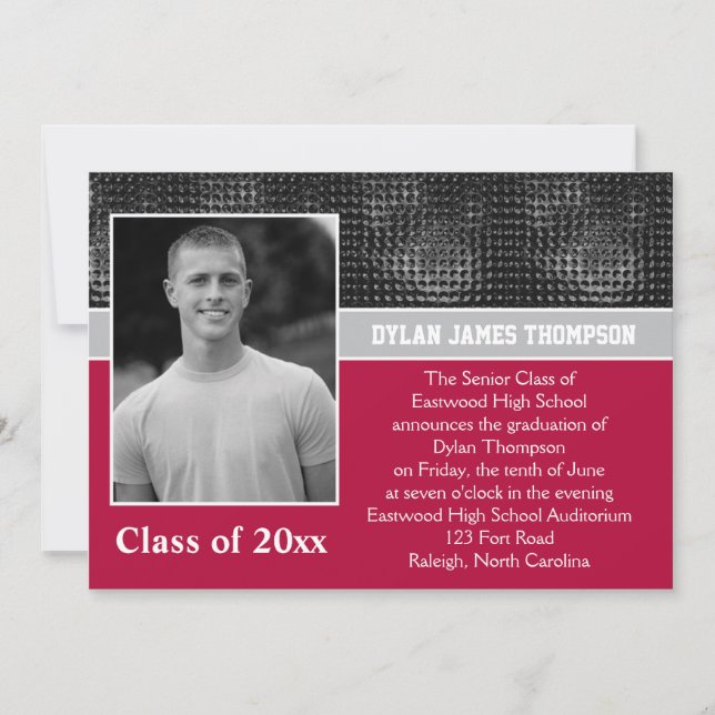 Black, Grey, and Red Photo Graduation Invitation (Front)