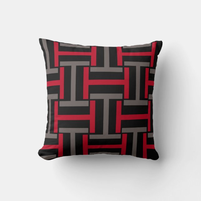 Black, Grey and Red T Weave Cushion (Front)