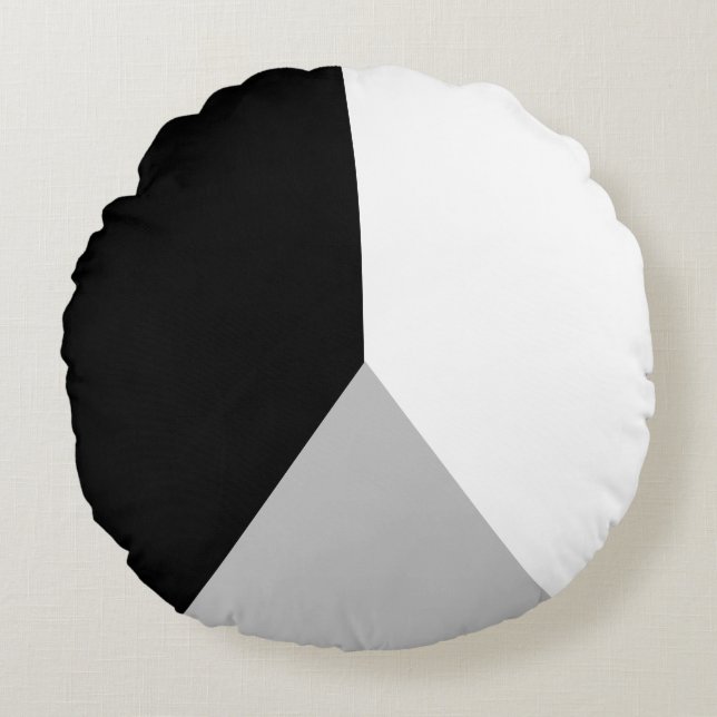 Black Grey and White Abstract Geometric Shape Round Cushion (Front)