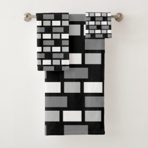 Black, Grey and White Abstract Geometric Shapes Bath Towel Set