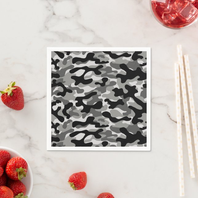 Black Grey And White Camouflage  Napkin (Insitu)