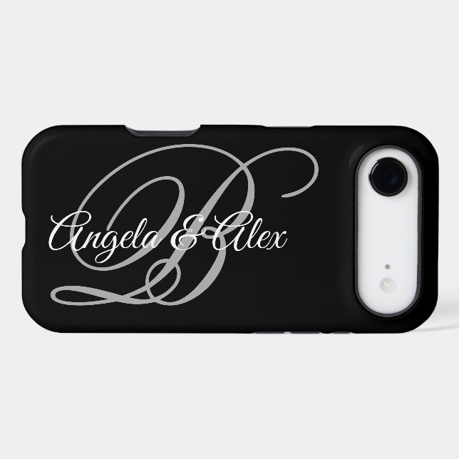Black Grey and White Fancy Script Monogram (Back Horizontal)