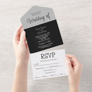 Black, Grey and White Minimalist Modern Wedding All In One Invitation
