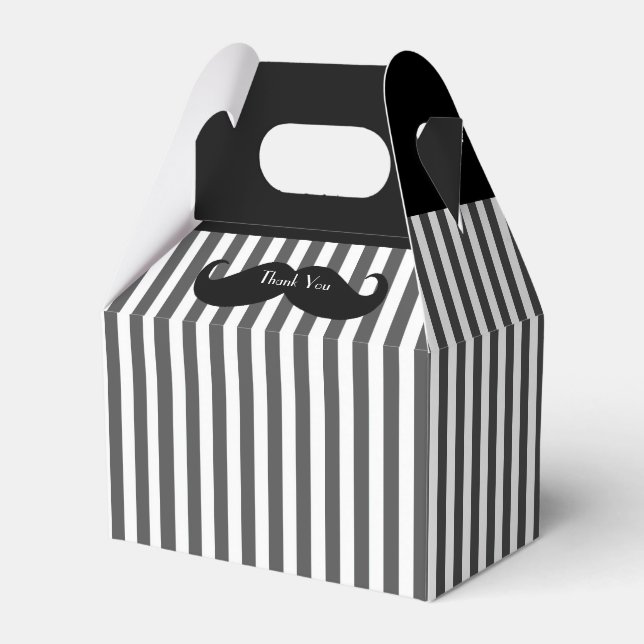 Black, Grey, and White Moustache Groomsman Gift Bo Favour Box (Front Side)