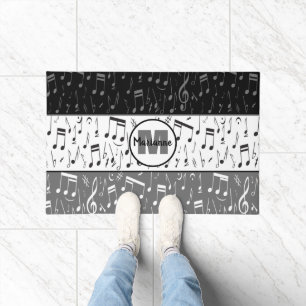 Black grey and white music notes doormat