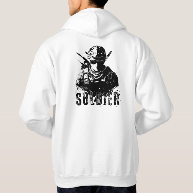 Black Grey and White Simple Minimalist Soldier  Hoodie (Back)