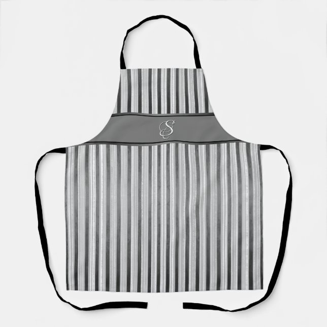 Black, Grey, and White Stripes Apron (Front)