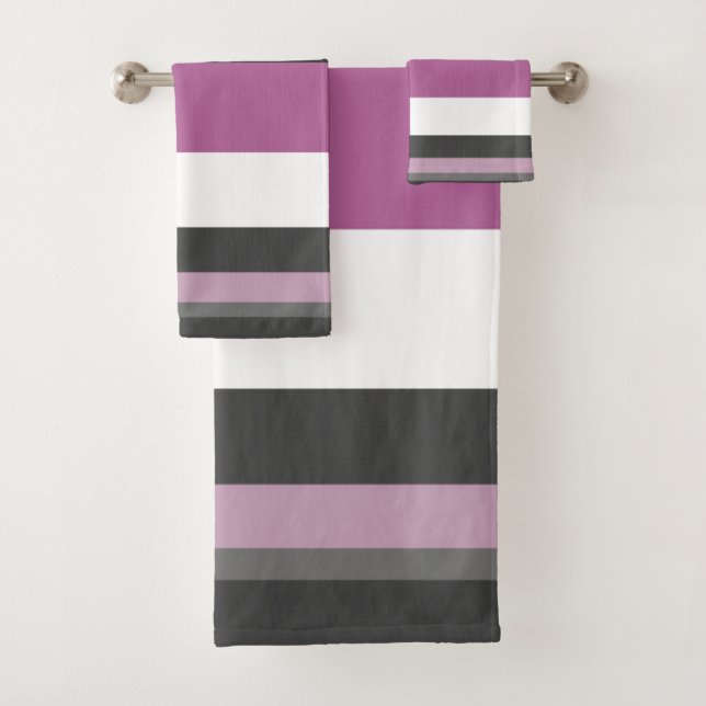 Black, Grey and White Stripes Bath Towel Set (Insitu)