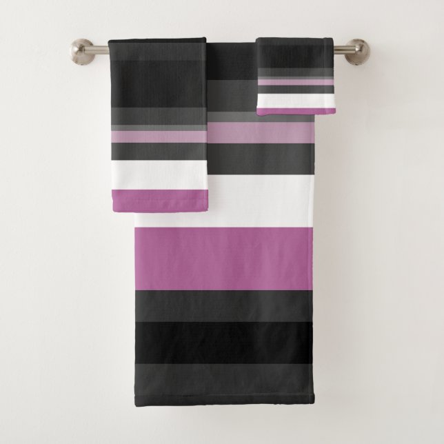 Black, Grey and White Stripes Bath Towel Set (Insitu)