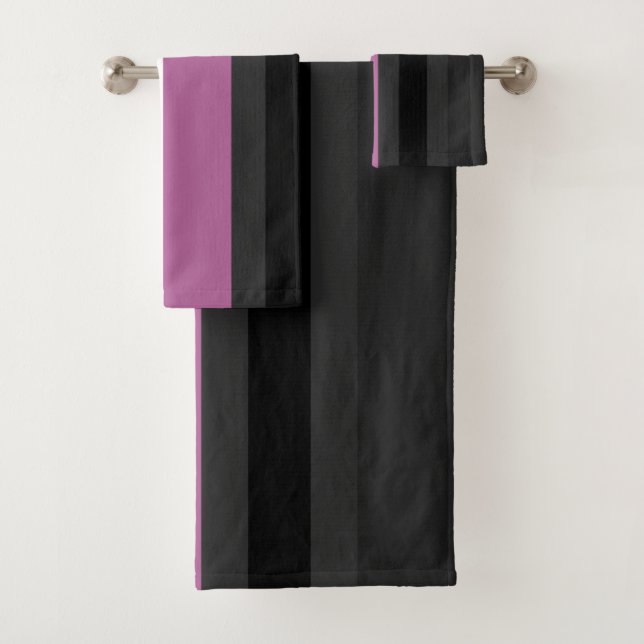 Black, Grey and White Stripes Bath Towel Set (Insitu)