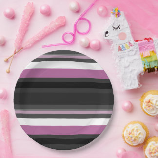 Black, Grey and White Stripes Paper Plate