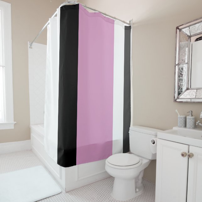 Black, Grey and White Stripes  Shower Curtain (In Situ)