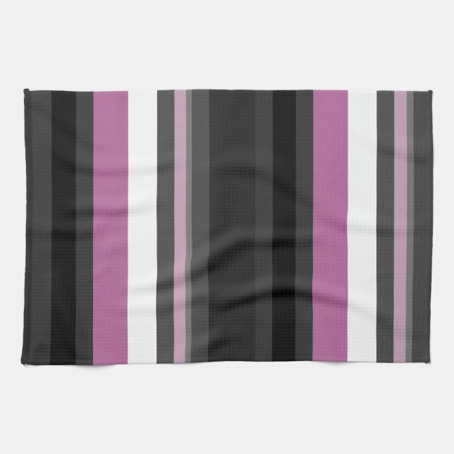 Black, Grey and White Stripes Tea Towel (Horizontal)