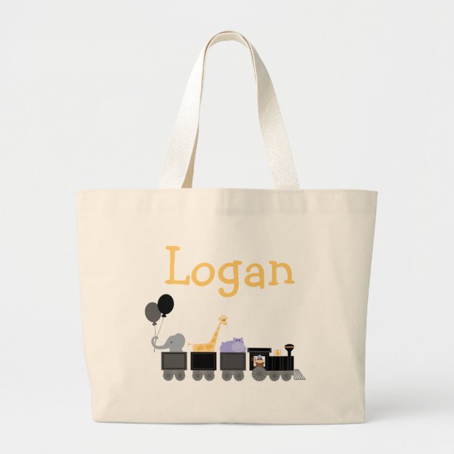 Black & Grey Baby Animals On A Train Bags (Front)