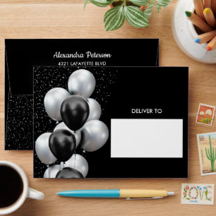 Black Grey Balloon Birthday Chic  Envelope