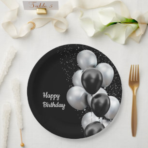 Black Grey Balloon Chic Paper Plate