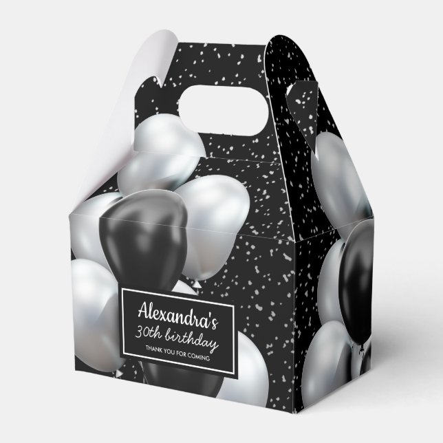 Black Grey Balloon Chic Thank you Birthday Favour Box (Front Side)