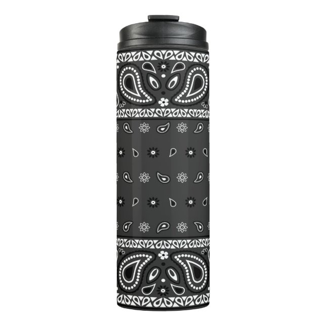 Black Grey Bandanna Paisley Country Hip Hop Cowboy Thermal Tumbler (Front)
