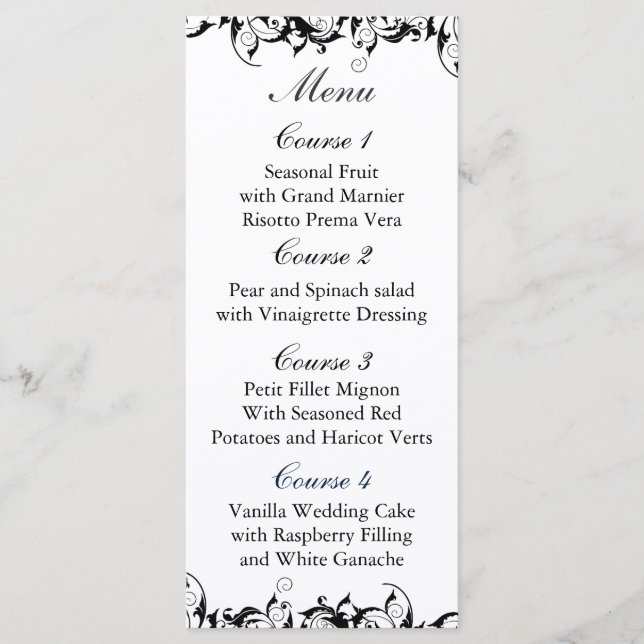 Black Grey Baroque Wedding Menu (Front)