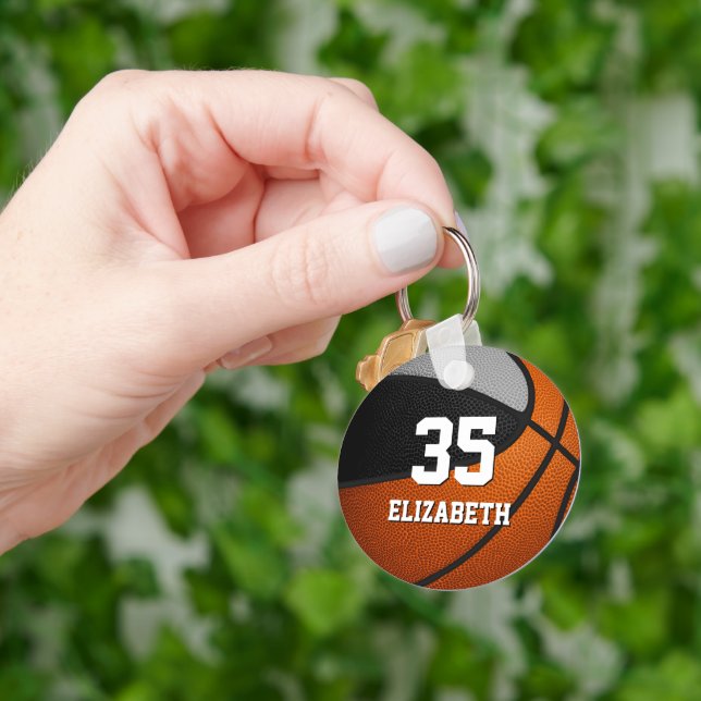 black grey basketball team spirit kids name key ring (Hand)