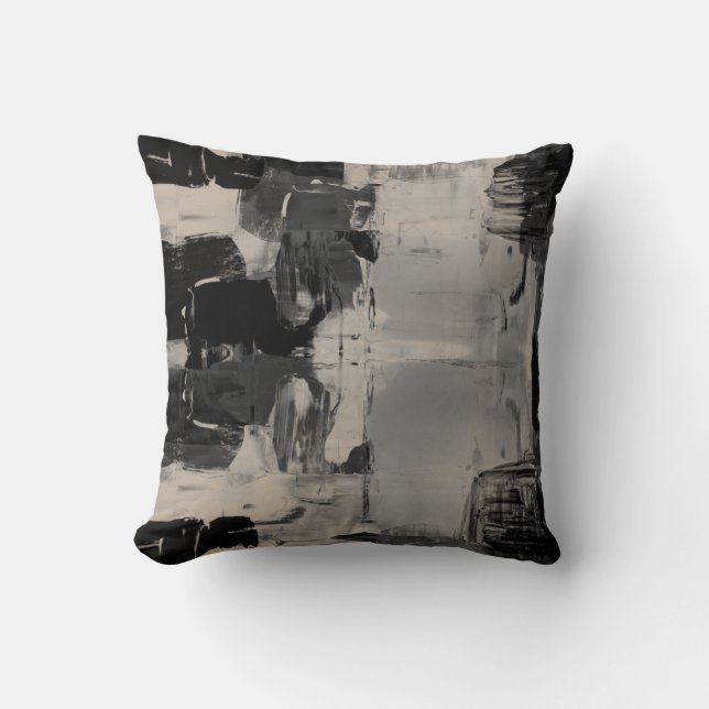 Black Grey & Beige Artistic Abstract Colorblock Cushion (Front)