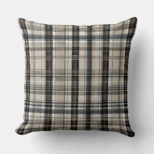 Black Grey Beige Chequered Plaid Cushion