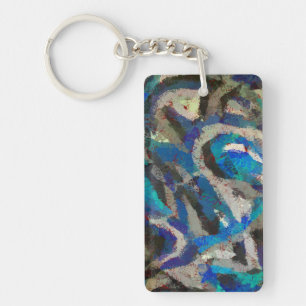 black Grey blue abstract art modern painting Key Ring