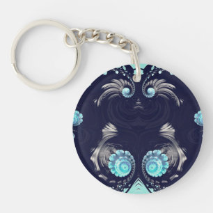 Black Grey Blue Abstract Fractal ~ Keychain
