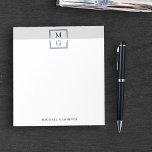 Black Grey Blue Clean Manly Monogram & Name Notepad<br><div class="desc">Personalised notepad for him with his initials in black and blue inside a frame in a clean and stylish look. Add his name beneath and give as a gift to the man in your life who needs personalised stationery to write down his messages,  thoughts,  and to do's!</div>