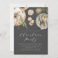 Black Grey Boho Watercolor Christmas Party Dinner