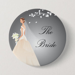 Black & Grey Bride Bridal Party  Button