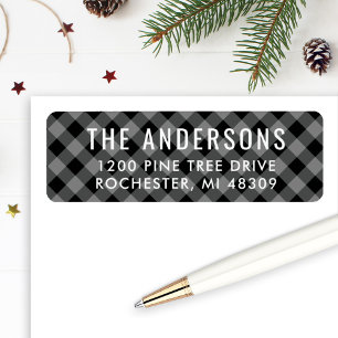 Black Grey Buffalo Pattern Holiday Return Address
