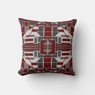 Black Grey Burgundy Mosaic Abstract Labyrinth Cushion