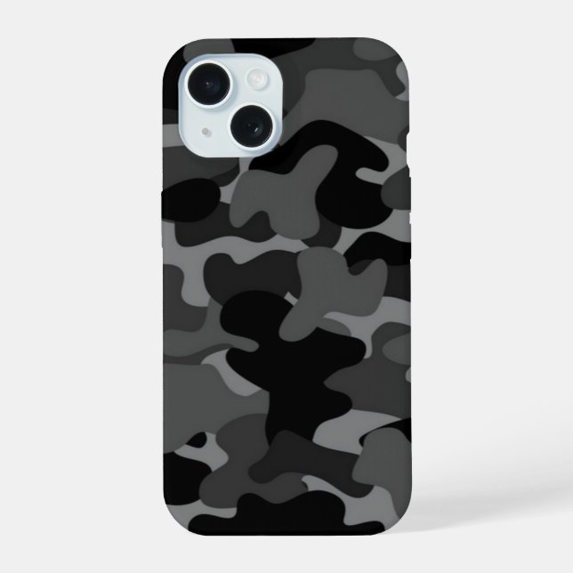 Black Grey Camo iPhone 15 Case (Back)