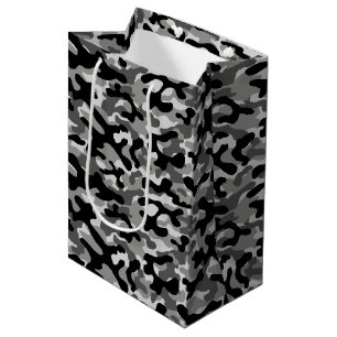 Black Grey Camo Pattern  Medium Gift Bag