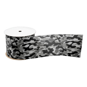 Black Grey Camouflage Satin Ribbon