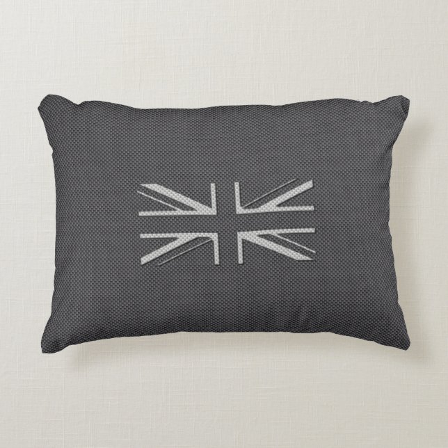 Black & Grey Carbon Fibre UK Flag Union Jack Decorative Cushion (Front)