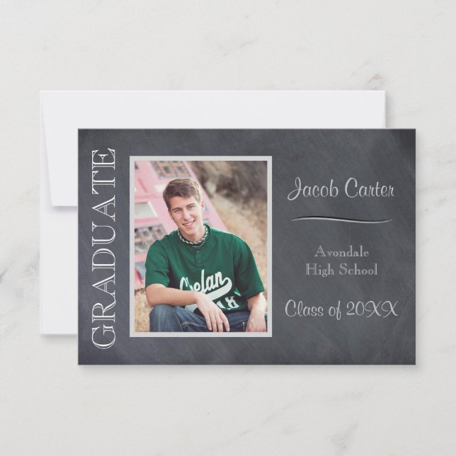 Black/Grey Chalkboard - 3x5Graduation Announcement (Front)