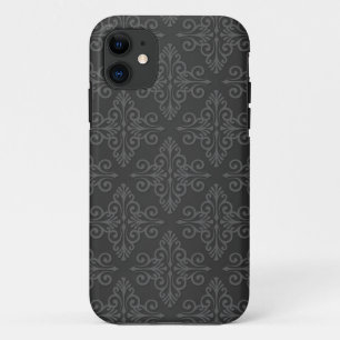 Black Grey Charcoal Damask Pattern Case-Mate iPhone Case