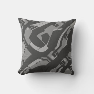 Black Grey Charcoal Diagonal Mid-century Modern Cushion