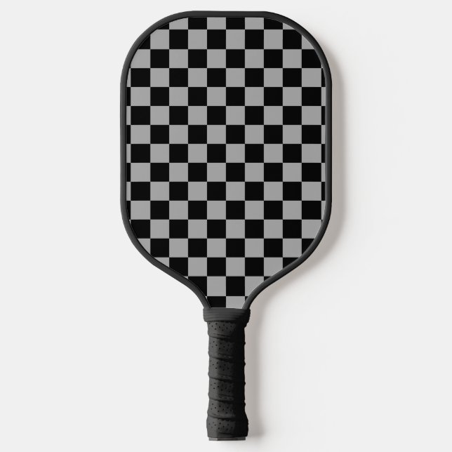 Black + Grey Check Chequered Chequerboard Pattern Pickleball Paddle (Front)