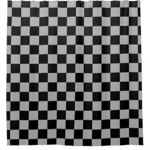 Black + Grey Check Chequered Chequerboard Pattern Shower Curtain