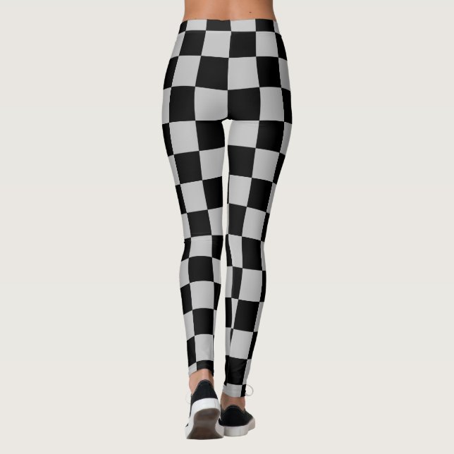 Black Grey Check Sport Leggings (Back)